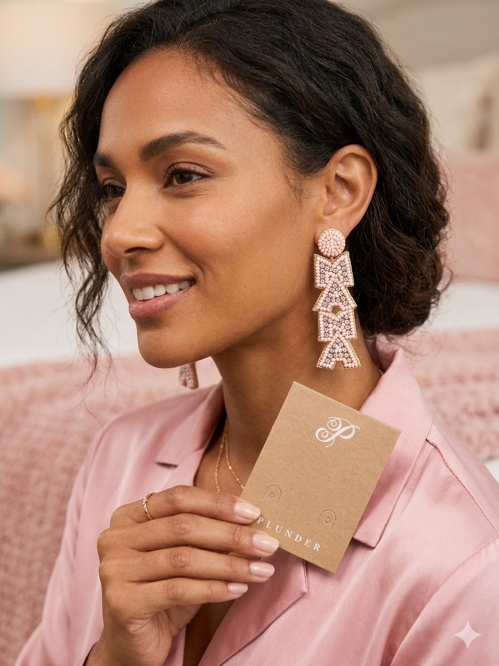 Plunder Design Pink Beaded MAMA Statement Earrings NEW